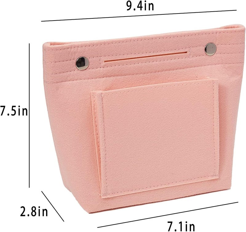 Vercord Mini Slim Small Felt Purse Organizer Insert Inside Handbag Tote Pocketbook for Women Pale Pink - Image 3